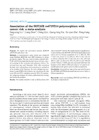 Association of the HOTAIR Rs4759314 Polymorphism with Cancer