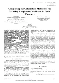 Comparing the Calculation Method of the Manning Roughness Coefficient in Open Channels