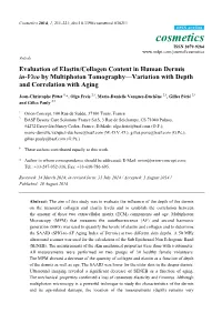 Evaluation of Elastin/Collagen Content in Human Dermis In-Vivo by Multiphoton Tomography—Variation with Depth and Correlation with Aging