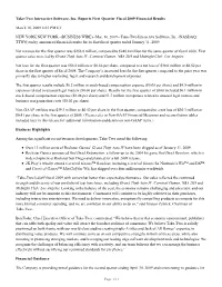 Take-Two Interactive Software, Inc. Reports First Quarter Fiscal 2009 Financial Results