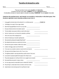 Transitive & Intransitive Verbs