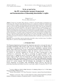 The EU Cross-Border Mergers Framework and Harmonization of Dissenting Shareholder’S Rights