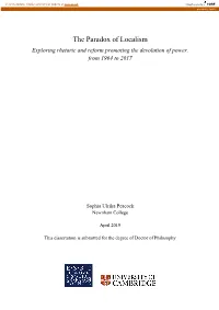 The Paradox of Localism Exploring Rhetoric and Reform Promoting the Devolution of Power, from 1964 to 2017