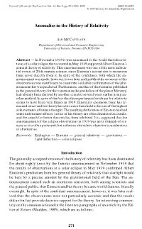 Anomalies in the History of Relativity