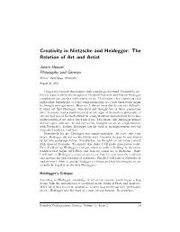 Creativity in Nietzsche and Heidegger: the Relation of Art and Artist