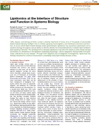 Lipidomics at the Interface of Structure and Function in Systems Biology