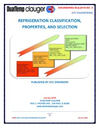 Refrigeration Classification, Properties, and Selection