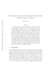 Structures Associated with Real Closed Fields and the Axiom Of