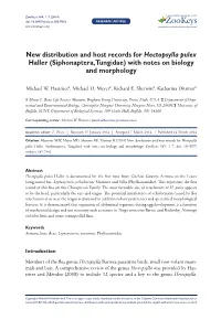 New Distribution and Host Records for Hectopsylla Pulex Haller (Siphonaptera, Tungidae) with Notes on Biology and Morphology