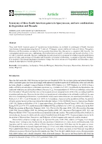 Synonymy of Three South American Genera in Apocynaceae, and New Combinations in Oxypetalum and Tassadia