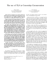 The Use of TLS in Censorship Circumvention