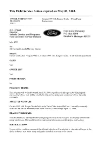 This Field Service Action Expired on May 02, 2003