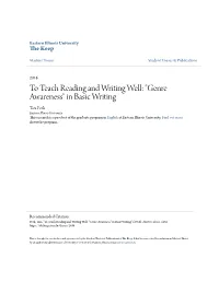 To Teach Reading and Writing Well: "Genre Awareness" in Basic Writing