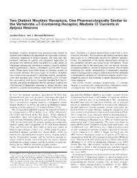 Two Distinct Nicotinic Receptors, One Pharmacologically Similar to the Vertebrate ␣7-Containing Receptor, Mediate Cl Currents in Aplysia Neurons