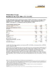 Winterthur Group Results for the Year 2006 (U.S