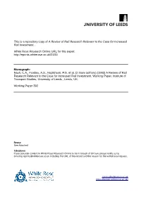 A Review of Rail Research Relevant to the Case for Increased Rail Investment
