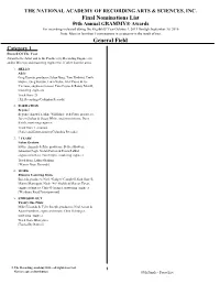 Final Nominations List General Field