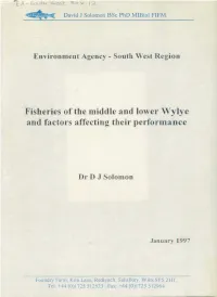 Fisheries of the Middle and Lower Wylye and Factors Affecting Their Performance
