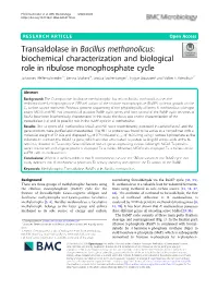 Transaldolase in Bacillus Methanolicus