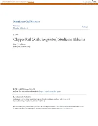 Clapper Rail (Rallus Longirostris) Studies in Alabama Dan C
