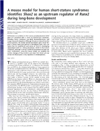 A Mouse Model for Human Short-Stature Syndromes Identifies Shox2 As an Upstream Regulator of Runx2 During Long-Bone Development