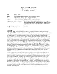 Alpha Epsilon Pi Fraternity Investigative Summary