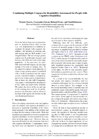 Combining Multiple Corpora for Readability Assessment for People with Cognitive Disabilities