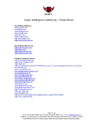 Cyber Intelligence Gathering – Cheat Sheet