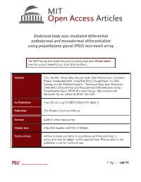 Embryoid Body Size-Mediated Differential Endodermal and Mesodermal Differentiation Using Polyethylene Glycol (PEG) Microwell Array