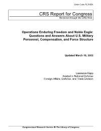 Operations Enduring Freedom and Noble Eagle: Questions and Answers About U.S