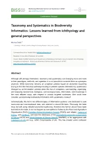 Taxonomy and Systematics in Biodiversity Informatics: Lessons Learned from Ichthyology and General Perspectives