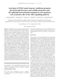 Activation of PGK1 Under Hypoxic Conditions Promotes Glycolysis and Increases Stem Cell‑Like Properties and the Epithelial‑M