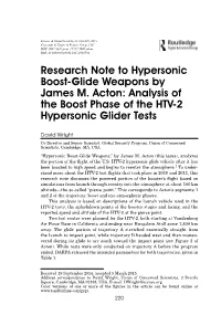 Analysis of the Boost Phase of the HTV-2 Hypersonic Glider Tests