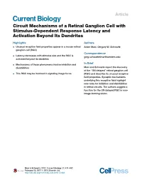 Circuit Mechanisms of a Retinal Ganglion Cell with Stimulus-Dependent Response Latency and Activation Beyond Its Dendrites