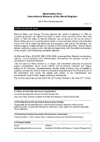 Nomination Form International Memory of the World Register