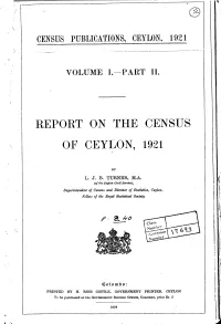 Report on the Census of Ceylon, 1921