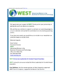 We Appreciate Your Support of WEST! Thank You for Your Partnership in Getting the Word out About Our Programs
