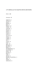 17Th Annual List of Accepted Artists and Works
