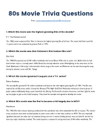 80S Movie Trivia Questions and Answers