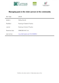 Managing Pain in the Older Person in the Community