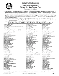 California State Parks Vehicle Day Use Annual Pass ~ Terms and Conditions ~