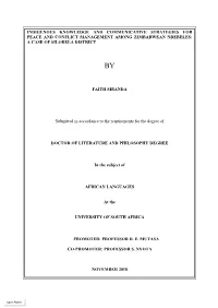 Indigenous Knowledge and Communicative Strategies for Peace and Conflict Management Among Zimbabwean Ndebeles: a Case of Silobela District