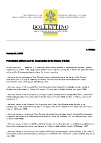 Promulgation of Decrees of the Congregation for the Causes of Saints