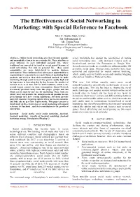 The Effectiveness of Social Networking in Marketing: with Special Reference to Facebook