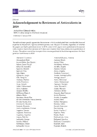 Acknowledgement to Reviewers of Antioxidants in 2019 Antioxidants Editorial Office MDPI, St