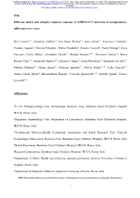 Different Innate and Adaptive Immune Response to SARS-Cov-2 Infection of Asymptomatic, Mild and Severe Cases