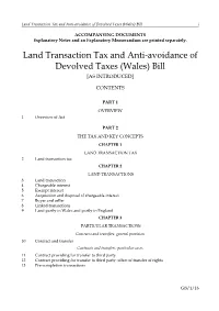 Land Transaction Tax and Anti-Avoidance of Devolved Taxes (Wales) Bill I
