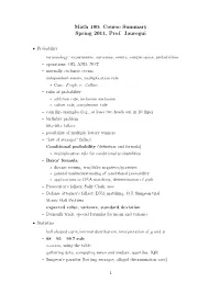 Math 180: Course Summary Spring 2011, Prof. Jauregui