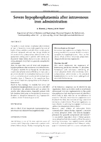 Severe Hypophosphataemia After Intravenous Iron Administration