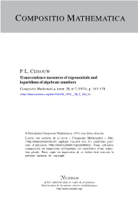 Transcendence Measures of Exponentials and Logarithms of Algebraic Numbers Compositio Mathematica, Tome 28, No 2 (1974), P